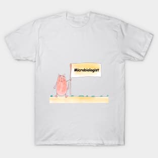 Microbiologist. Profession, work, job. Cat shows a banner with the inscription. Watercolor illustration. A gift for a professional T-Shirt